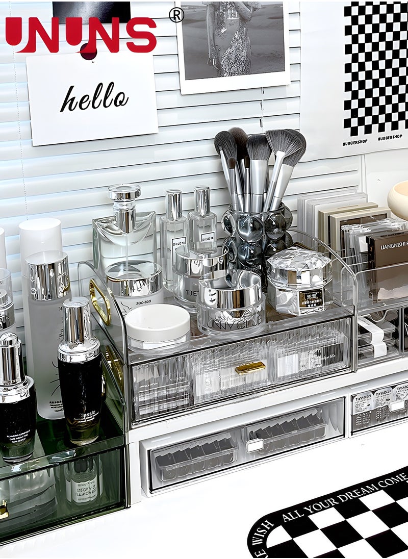 UNUNS Desk Organizer Box With Drawer,Vanity Tray Storage Tray,Desk Organizer Tray For Makeup Brush Cosmetics Skincare Lipsticks Lotions,Great For Home Office Bathroom Bedroom Desktop Clean And Tidy-Clear  - Image 5