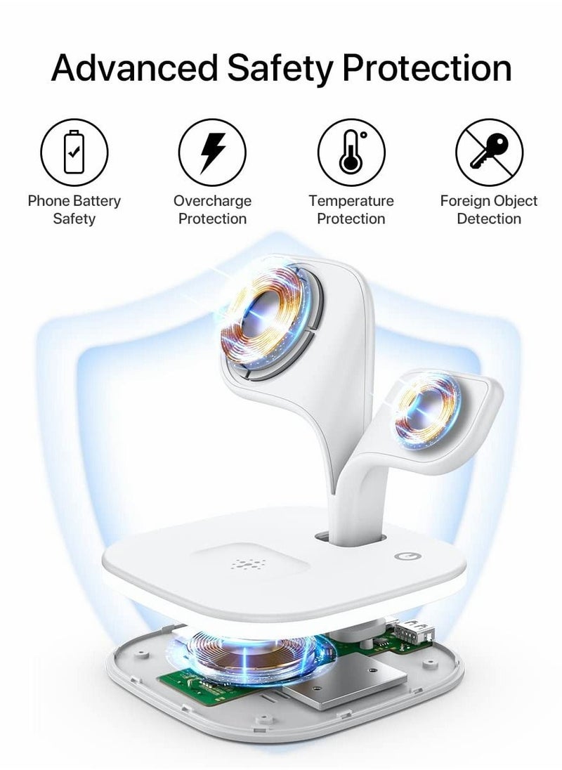 Excefore - Magnetic Charging Station, 3 in 1 Faster Mag-Safe Wireless Charger Stand for iPhone 14,13,12 Pro/Max/Mini/Plus, Apple Watch 8/7/6/SE/5/4/3/2 and Aiepods 3/2/Pro/Pro 2 with LED and Adapter - Image 1