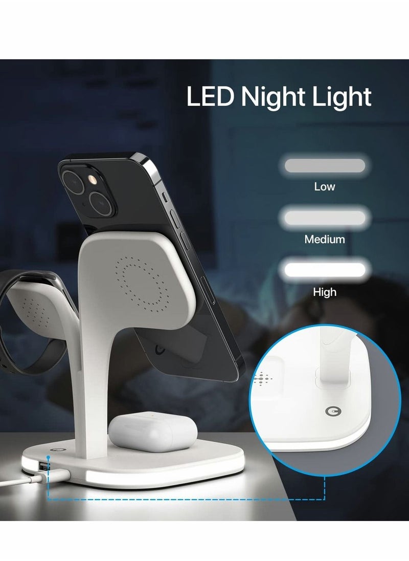 Excefore - Magnetic Charging Station, 3 in 1 Faster Mag-Safe Wireless Charger Stand for iPhone 14,13,12 Pro/Max/Mini/Plus, Apple Watch 8/7/6/SE/5/4/3/2 and Aiepods 3/2/Pro/Pro 2 with LED and Adapter - Image 1