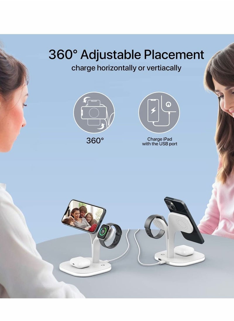 Excefore - Magnetic Charging Station, 3 in 1 Faster Mag-Safe Wireless Charger Stand for iPhone 14,13,12 Pro/Max/Mini/Plus, Apple Watch 8/7/6/SE/5/4/3/2 and Aiepods 3/2/Pro/Pro 2 with LED and Adapter - Image 1