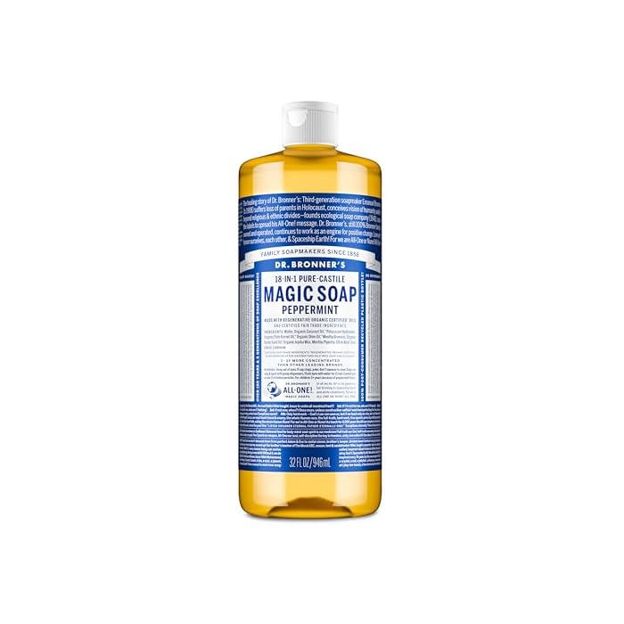 Dr. Bronner's Pure-Castile Magic Liquid Soap - Made with Regenerative Organic Certified Oils- 18-in-1 Uses for Face, Body, Hand, Hair, Laundry & More- Vegan, Non-GMO- Body Wash- Peppermint,32oz