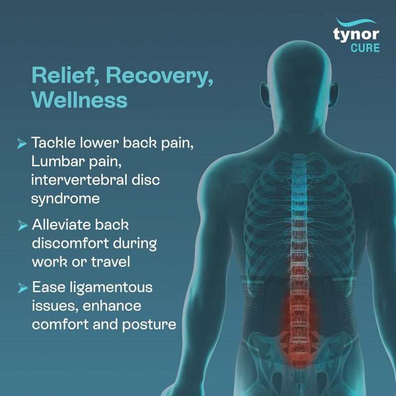 TYNOR Back Brace for Lower Back Pain - Back Support Belt for Women & Men - Breathable Design With Lumbar Support Pad - Lumbo Sacral Belt for Lower Back Pain - Black, Large, 1 Unit - Image 2