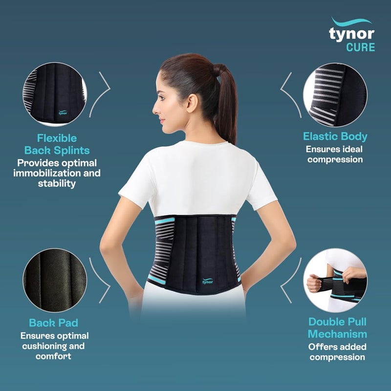 TYNOR Back Brace for Lower Back Pain - Back Support Belt for Women & Men - Breathable Design With Lumbar Support Pad - Lumbo Sacral Belt for Lower Back Pain - Black, Large, 1 Unit - Image 3