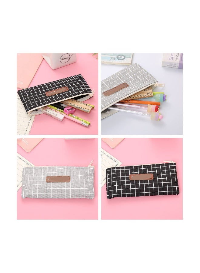 Generic Canvas Pencil Cases, Simple Grid Pattern Pencil Pouch Zipper Bag for Office School Stationary, Multipurpose Makeup Bag Coin Wallet Purse for Cosmetics Keys Cash Travel Use for School Teens(Black+Grey) - Image 4