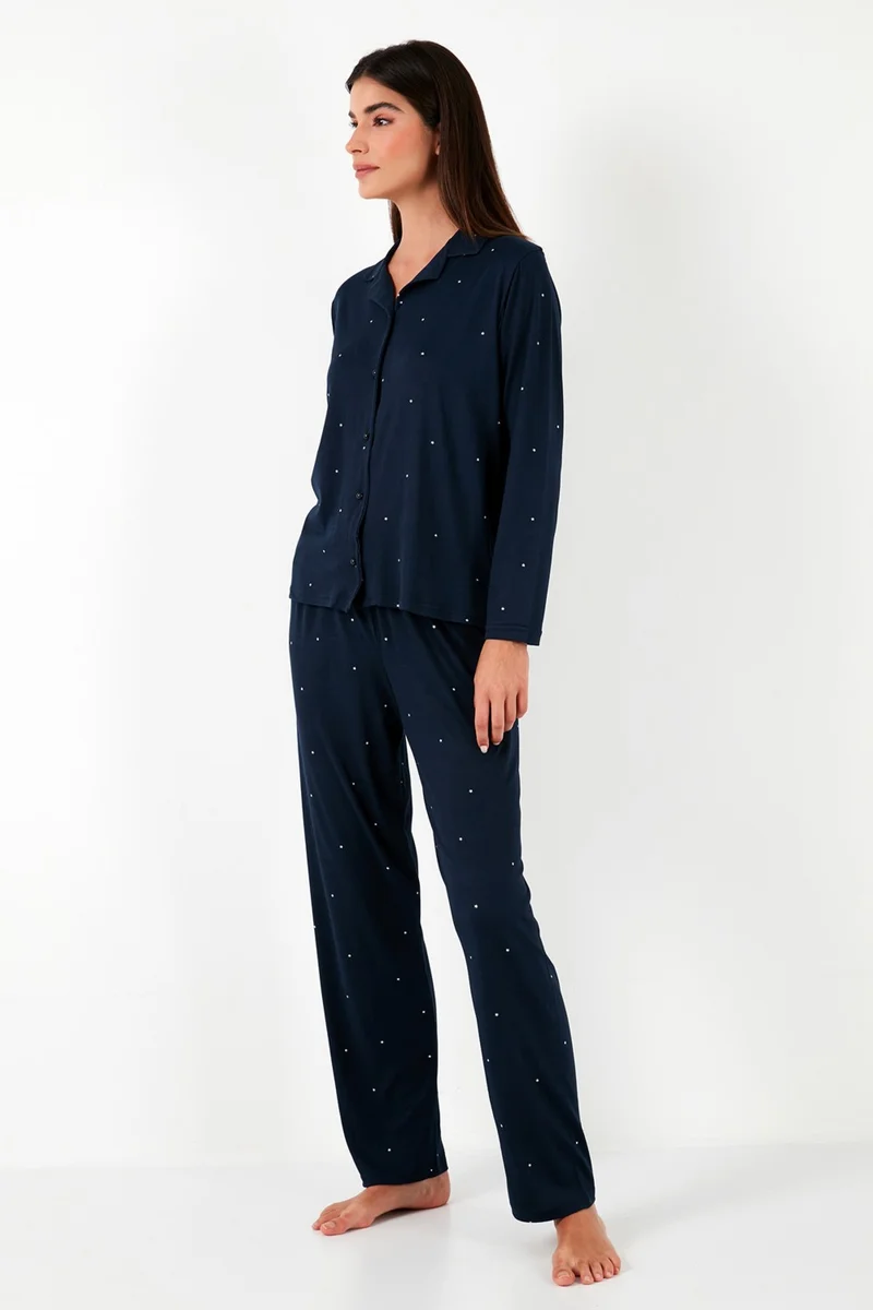 Lela Regular Fit Shirt Collar Long Sleeve Pajama Set Women's Pajama Set 65750701