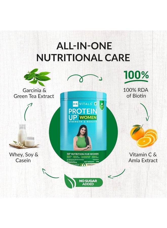 HEALTHKART هيلث كارت HK فايترز بروتين أب للنساء (فانيليا، 500 جرام) | بروتين نباتي مع الصويا، مصل اللبن، مزيج بناء الكولاجين، البيوتين، جارسينيا والشاي الأخضر | من أجل القوة والجمال - Image 3