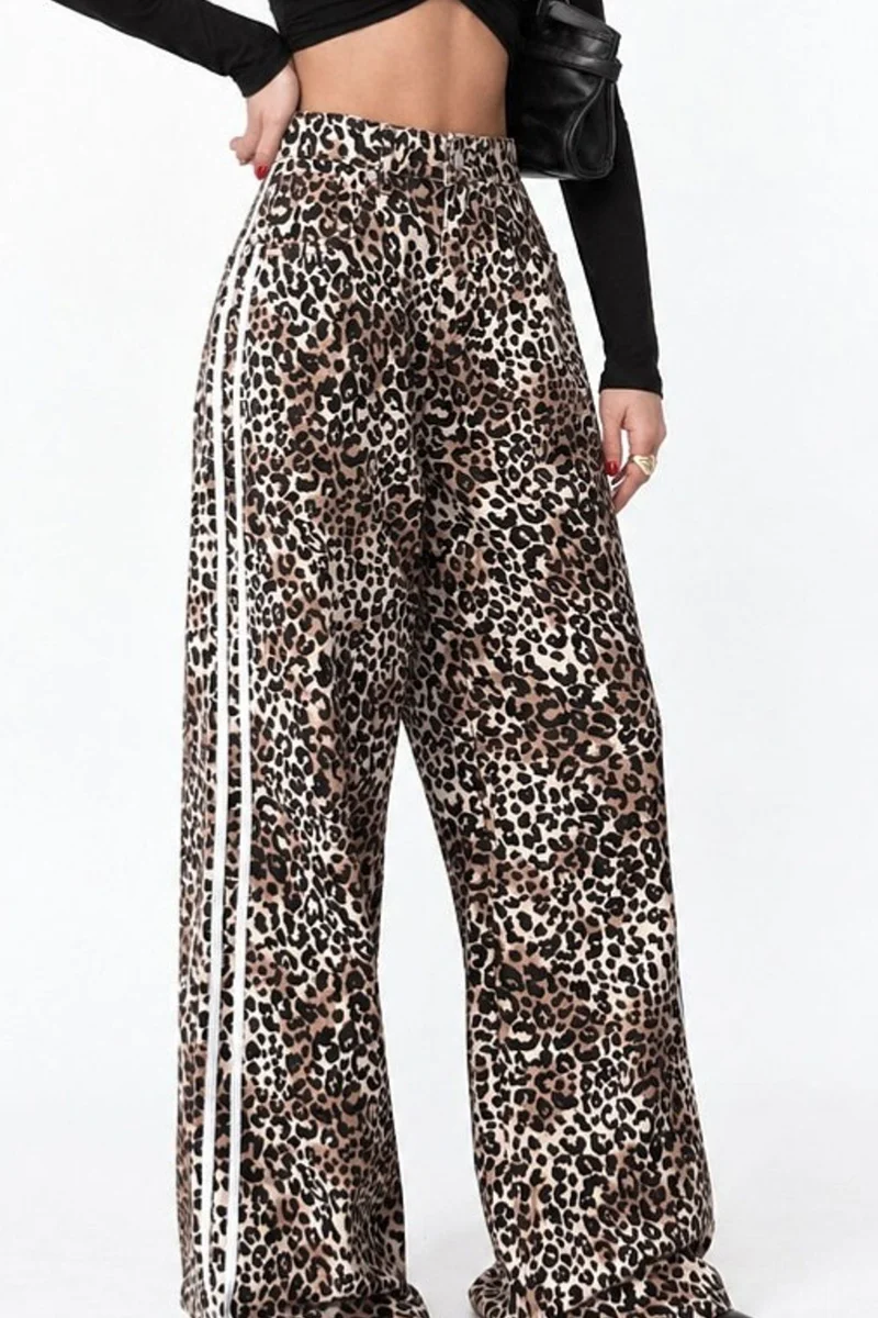 Squalo SQUALO High Waist Wide Leg Leopard Trousers