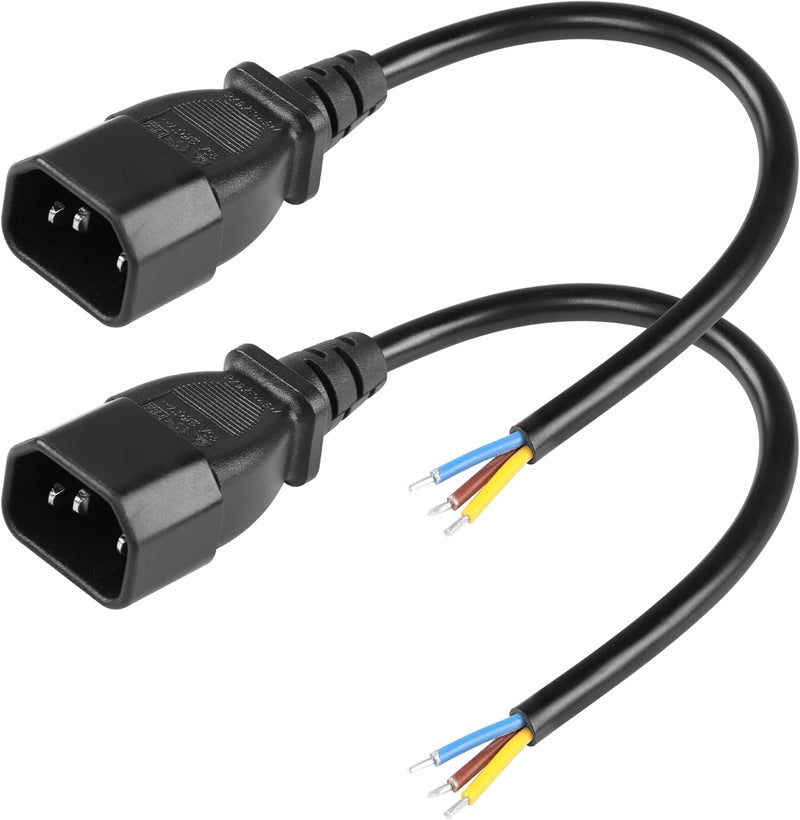 CERRXIAN كابل طاقة CERRXIAN 2PCS 1FT IEC 320 C14 ذكر 3 دبابيس مع أسلاك مفتوحة ثقيلة بديلة C14 إلى سلك عاري - Image 1