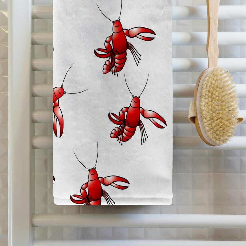 3DROSE 3D Rose Image of Red Crawfish Repeat Pattern Hand Towel  15"" x 22"" - Image 2