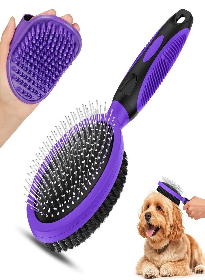 UGNEL 2PCS Pet Grooming Tools - Double-Sided Brush for Shedding and Bathing, Suitable for Short/Long Haired Dogs Cats and Horses, Deshedding Dog Brush, Mane & Tail Combs for Horses - Pet Supplies (Purple) - Image 1