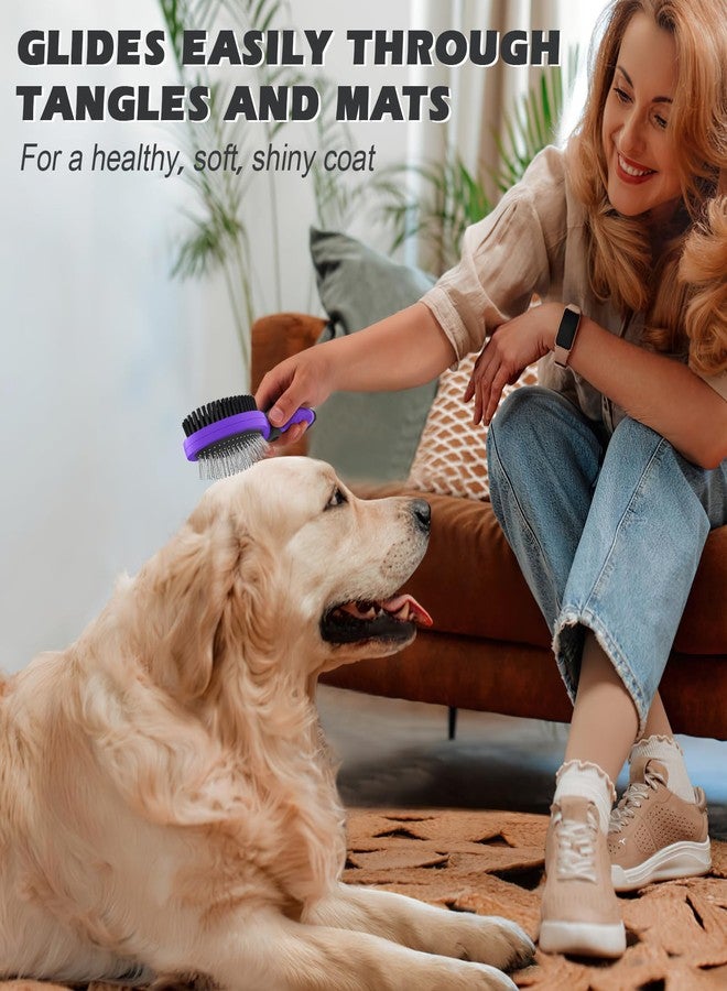 UGNEL 2PCS Pet Grooming Tools - Double-Sided Brush for Shedding and Bathing, Suitable for Short/Long Haired Dogs Cats and Horses, Deshedding Dog Brush, Mane & Tail Combs for Horses - Pet Supplies (Purple) - Image 4