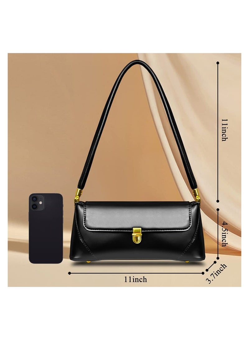 Zikra Shoulder Bag for Women Black PU Leather Purse  Small Handbag Evening Underarm Baguette Zipper Vintage 11x3.7x4.5In - Image 4