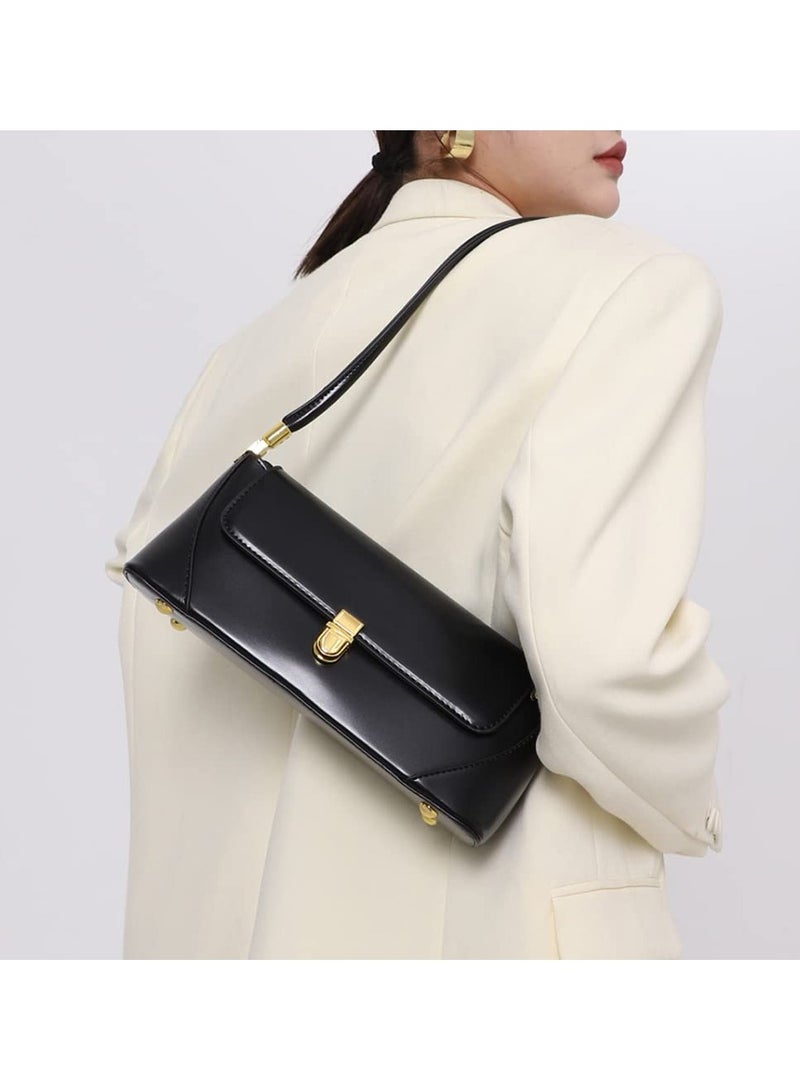 Zikra Shoulder Bag for Women Black PU Leather Purse  Small Handbag Evening Underarm Baguette Zipper Vintage 11x3.7x4.5In - Image 2