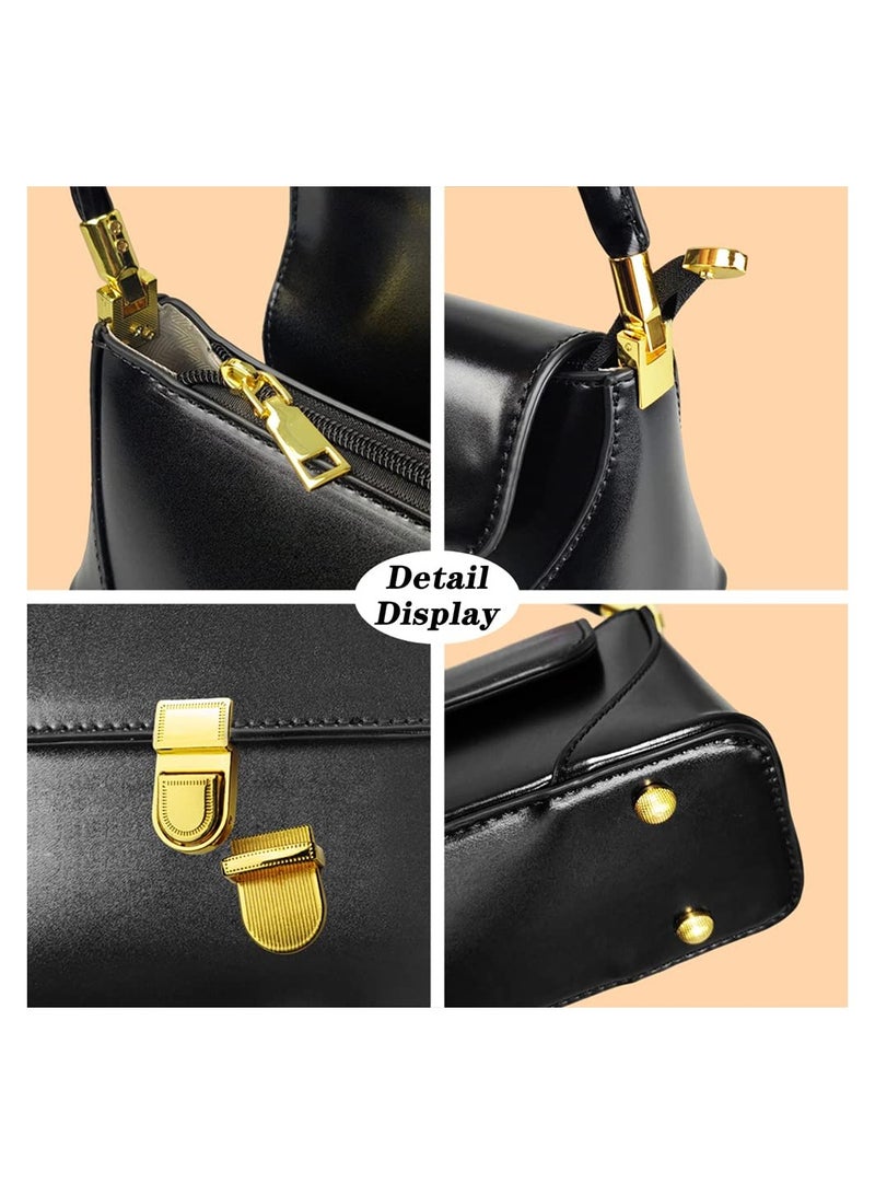 Zikra Shoulder Bag for Women Black PU Leather Purse  Small Handbag Evening Underarm Baguette Zipper Vintage 11x3.7x4.5In - Image 5
