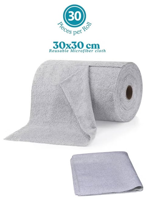 30 Sheets Reusable Microfiber Cleaning Cloths - Washable Towel Rags,  Super Absorbent, Lint-Free, Multi-Purpose Kitchen Tissue Roll for Cleaning