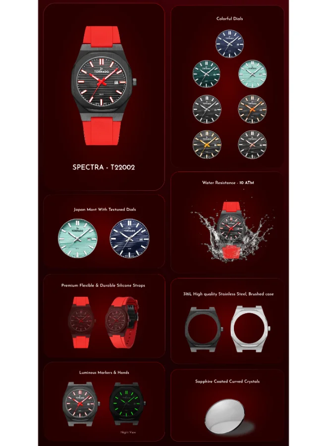 تورنيدو ساعة يد رجالية بسوار سيليكون بعقارب - - مم