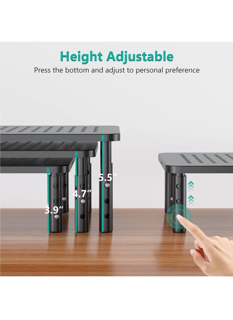 2 Pack Monitor Stand Riser, 3 Height Adjustable, Laptop Holder for Office, with Ventilation Holes​, ​​Space-Saving Efficiency, Black