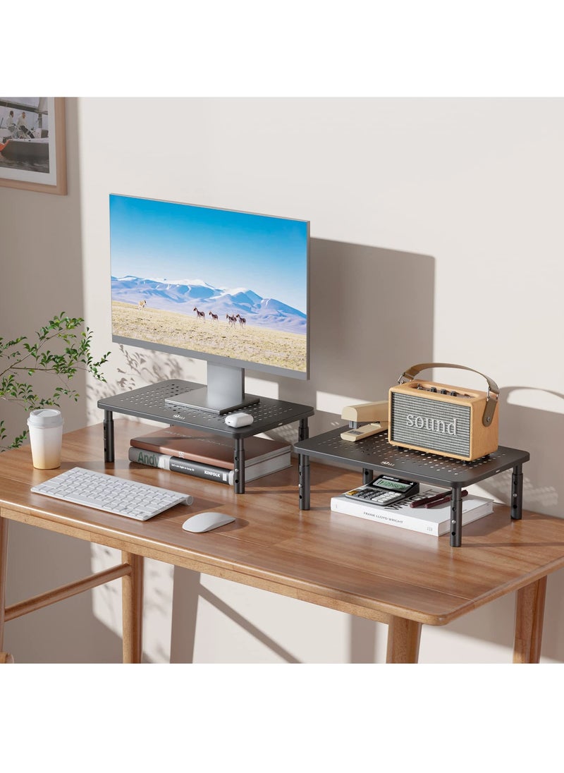 FlashHawk 2 Pack Monitor Stand Riser, 3 Height Adjustable, Laptop Holder for Office, with Ventilation Holes​, ​​Space-Saving Efficiency, Black  - Image 3