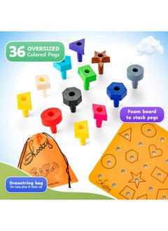 Skoolzy Toddler Peg Board 38 Pcs - Pegboard For Toddlers - Stacking Peg Board - Montessori Learning Toys For Toddlers 2+  - Image 5