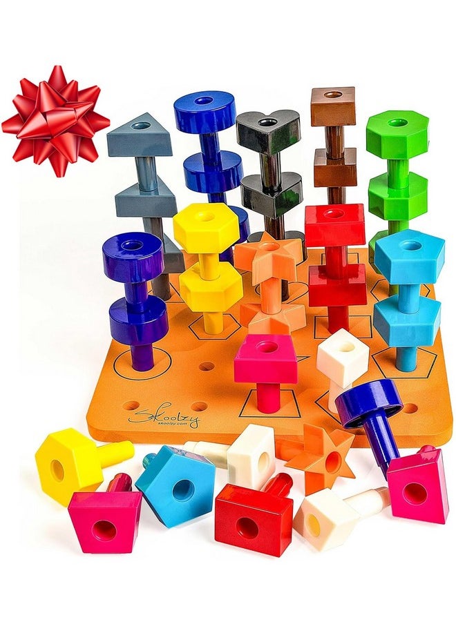 Skoolzy - Toddler Peg Board 38 Pcs - Pegboard For Toddlers - Stacking Peg Board - Montessori Learning Toys For Toddlers 2+ - Image 1