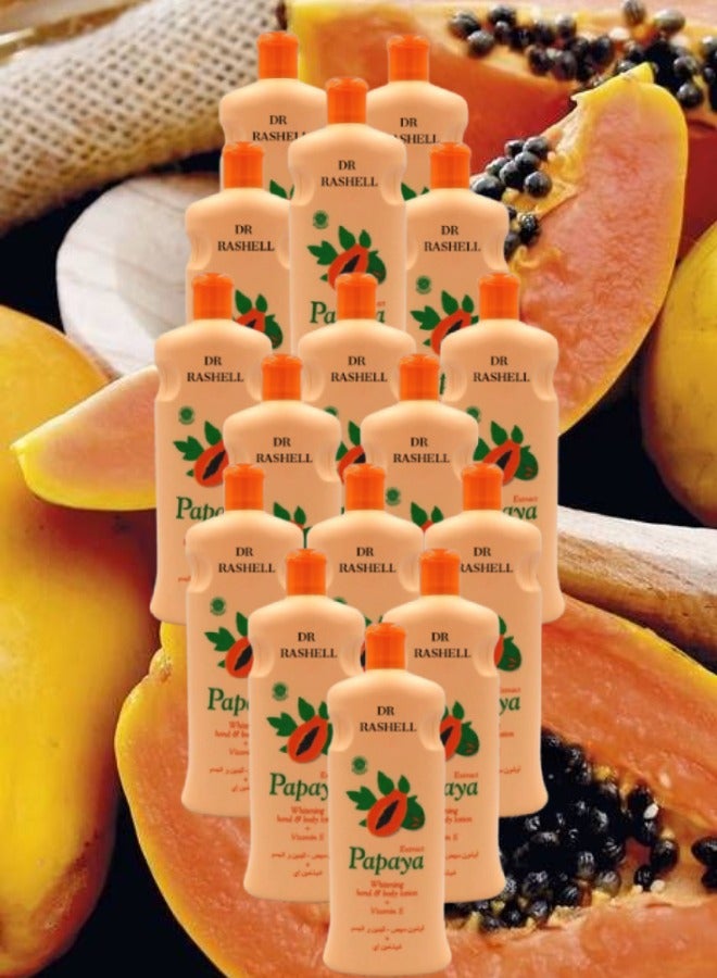 RASHELL 16 Pieces Extract Papaya Whitening Hand And Body Lotion 600ML - Image 1