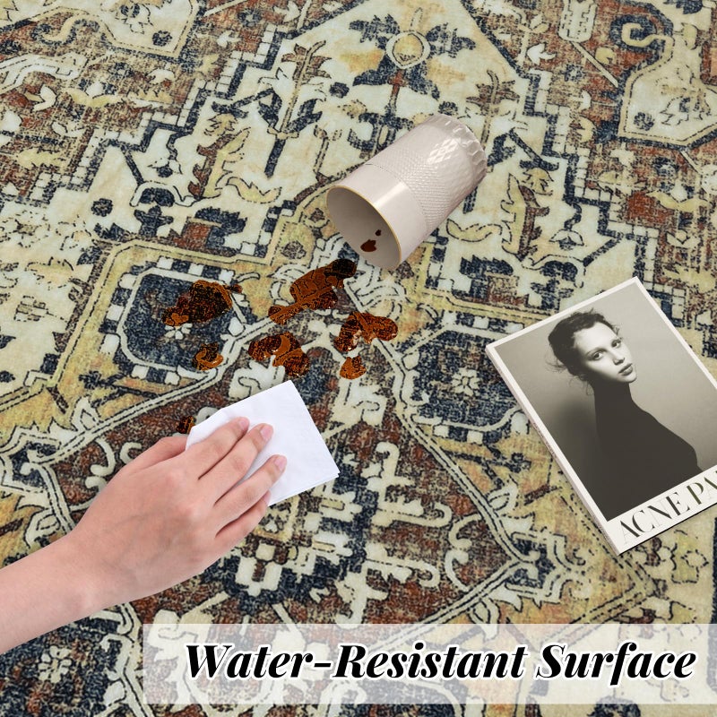 COYACOOL Vintage Rugs for Entryway, 2x3 Washable Low Pile Rug, Small Front Door Non-Slip Area Rug for Kitchen, Throw Rugs with Rubber Backing, Soft Boho Indoor Entrance Bedroom Entry Carpet mat - Image 2