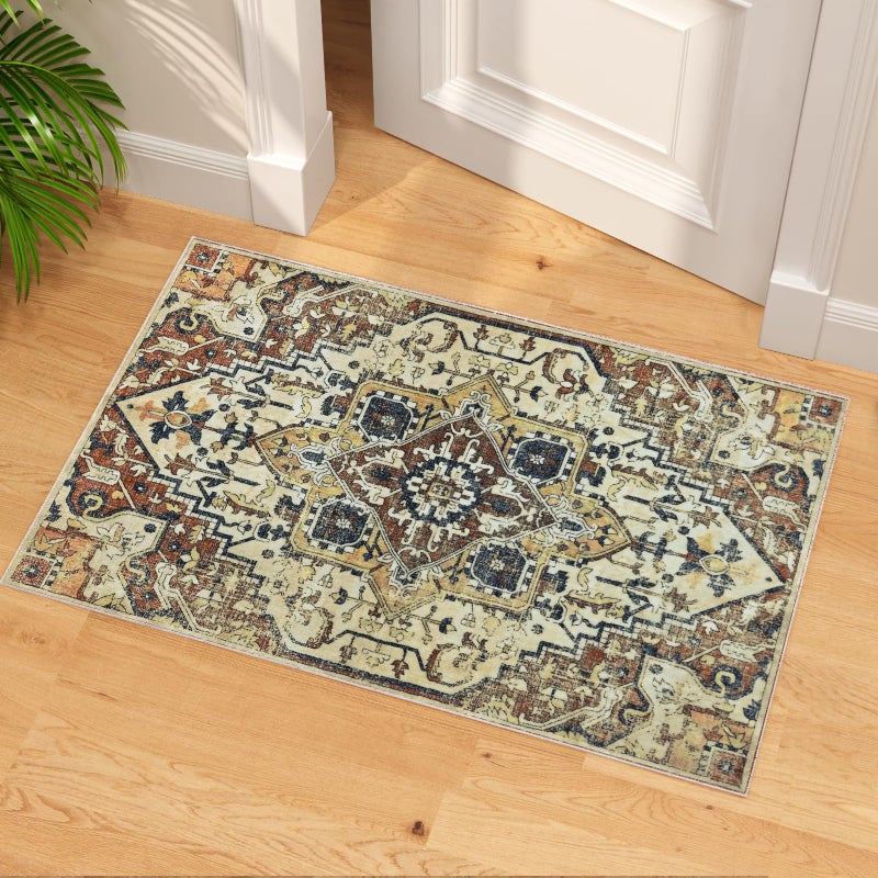 COYACOOL Vintage Rugs for Entryway, 2x3 Washable Low Pile Rug, Small Front Door Non-Slip Area Rug for Kitchen, Throw Rugs with Rubber Backing, Soft Boho Indoor Entrance Bedroom Entry Carpet mat - Image 1