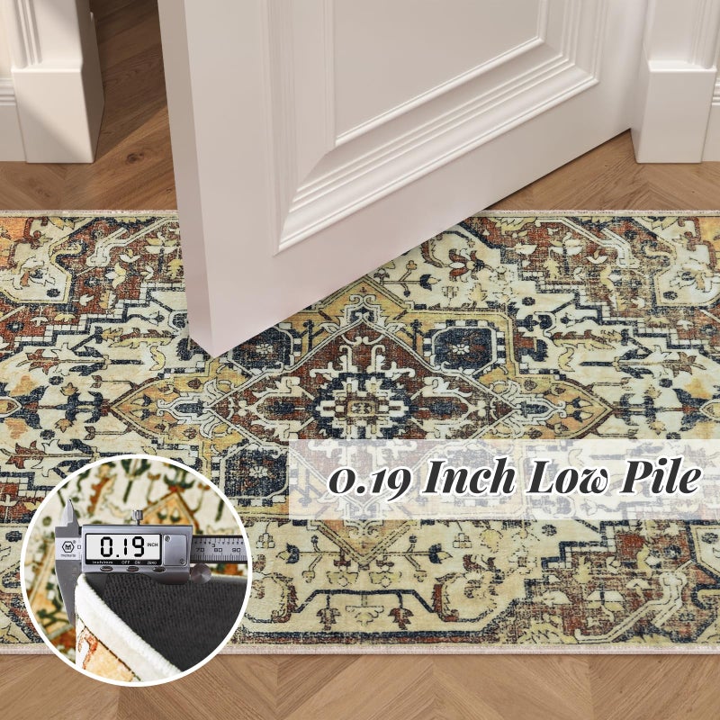COYACOOL Vintage Rugs for Entryway, 2x3 Washable Low Pile Rug, Small Front Door Non-Slip Area Rug for Kitchen, Throw Rugs with Rubber Backing, Soft Boho Indoor Entrance Bedroom Entry Carpet mat - Image 3
