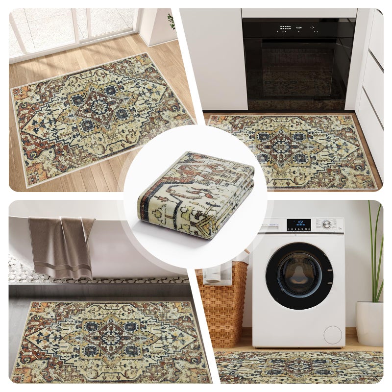 COYACOOL Vintage Rugs for Entryway, 2x3 Washable Low Pile Rug, Small Front Door Non-Slip Area Rug for Kitchen, Throw Rugs with Rubber Backing, Soft Boho Indoor Entrance Bedroom Entry Carpet mat - Image 5