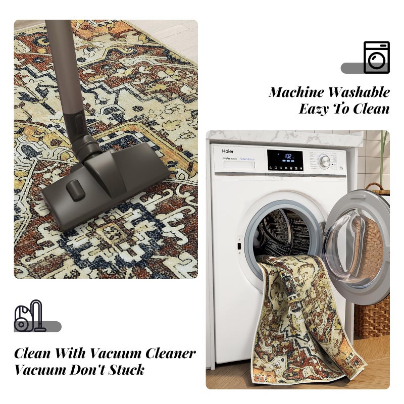 COYACOOL Vintage Rugs for Entryway, 2x3 Washable Low Pile Rug, Small Front Door Non-Slip Area Rug for Kitchen, Throw Rugs with Rubber Backing, Soft Boho Indoor Entrance Bedroom Entry Carpet mat - Image 4