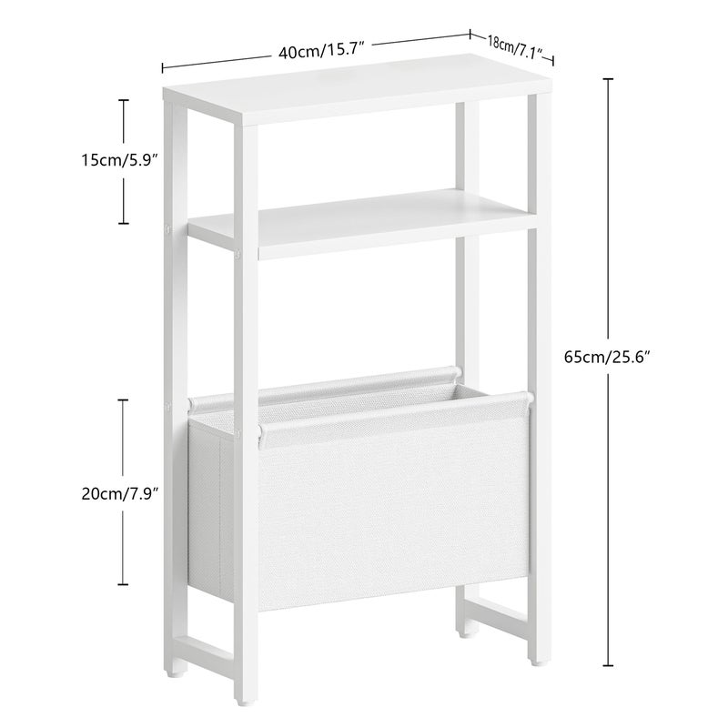 IRCPEN Narrow Side Table, Slim End Table with Magazine Rack, Bedside Table for Small Spaces, 3 Tier Sofa Couch Table Nightstand for Living Room, Bedroom, White LET503W - Image 3