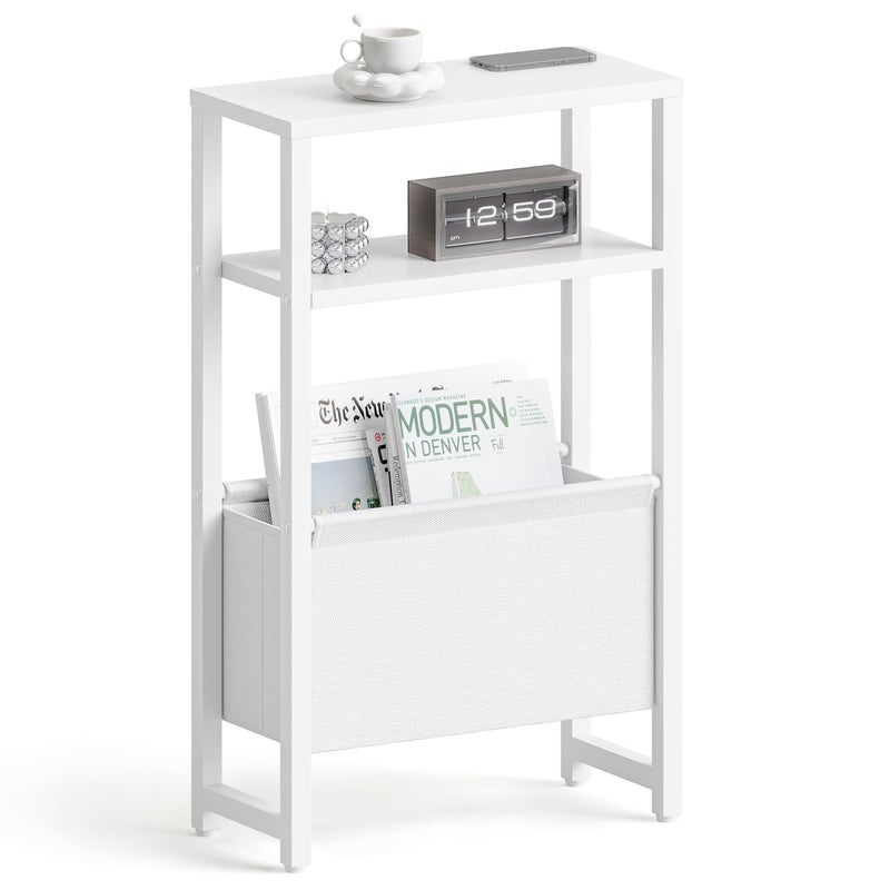 IRCPEN Narrow Side Table, Slim End Table with Magazine Rack, Bedside Table for Small Spaces, 3 Tier Sofa Couch Table Nightstand for Living Room, Bedroom, White LET503W - Image 1