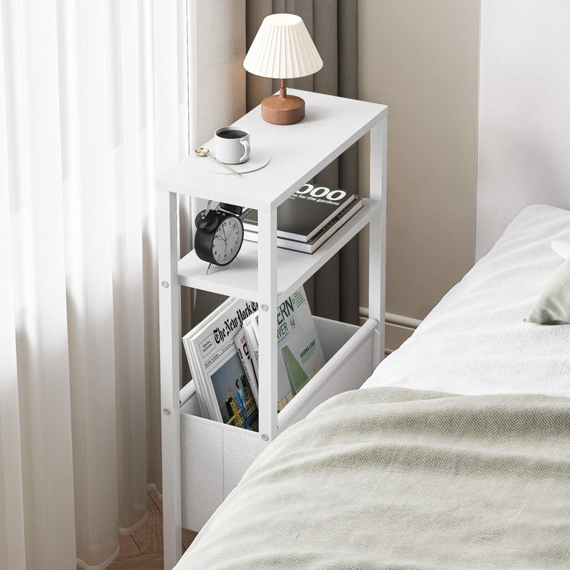 IRCPEN Narrow Side Table, Slim End Table with Magazine Rack, Bedside Table for Small Spaces, 3 Tier Sofa Couch Table Nightstand for Living Room, Bedroom, White LET503W - Image 5