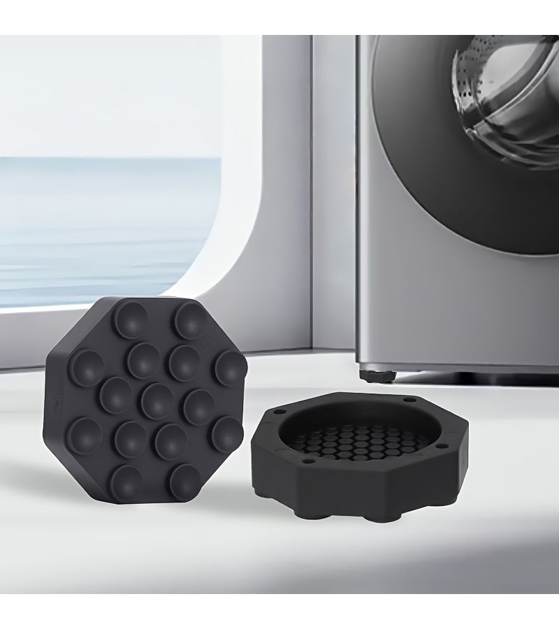 4 Black Antivibration Pads for Washing Machine Suction Cup Feet Anti Slip Shock Absorbing - Image 1