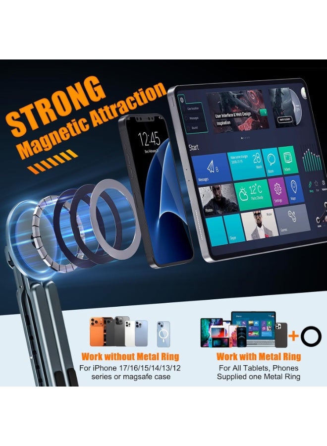 حامل كمبيوتر محمول محمول للسفر، حامل كمبيوتر مكتبي 3 في 1، حامل مغناطيسي للهاتف، حامل ثلاثي القوائم، لأجهزة الكمبيوتر المحمولة من 10 إلى 15.6 بوصة وأجهزة الكمبيوتر اللوحية/الهواتف من 4 إلى 13 بوصة، معدن قابل للطي صغير الحجم، 8 مستويات لضبط الارتفاع - Image 3