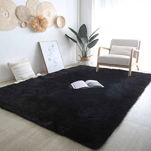 CAIYUECS Shag Area Rug,Indoor Ultra Soft Plush Rugs for Bedroom Living Room, Non-Skid Modern Nursery Faux Fur Rugs for Kids Room Home Decor (4x6 Feet, Black) - Image 4