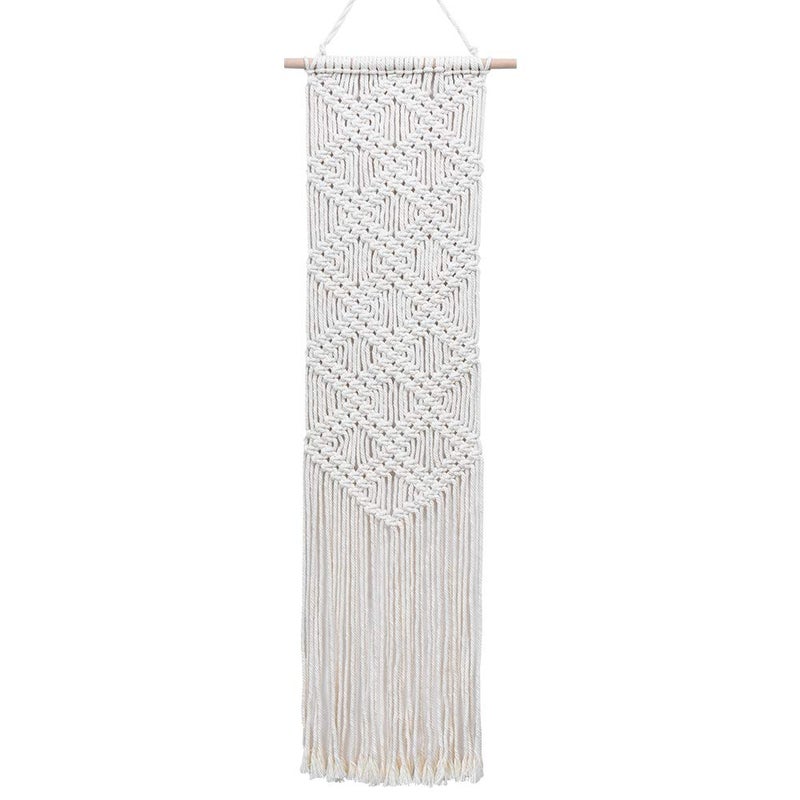 Ebristar Macrame Wall Hanging - Boho Chic Handmade Woven Tapestry - Modern Rustic Wall Art Home Decor - Apartment Dorm Bedroom Nursery Wall Decoration, 10" W x 39" L - Off-White - Image 1