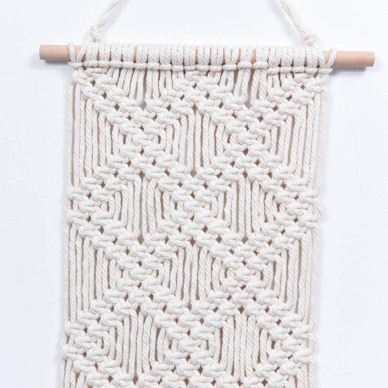 Ebristar Macrame Wall Hanging - Boho Chic Handmade Woven Tapestry - Modern Rustic Wall Art Home Decor - Apartment Dorm Bedroom Nursery Wall Decoration, 10" W x 39" L - Off-White - Image 2