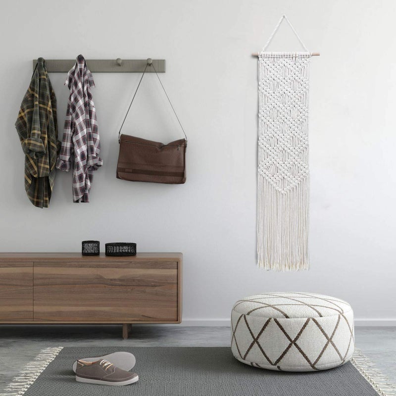 Ebristar Macrame Wall Hanging - Boho Chic Handmade Woven Tapestry - Modern Rustic Wall Art Home Decor - Apartment Dorm Bedroom Nursery Wall Decoration, 10" W x 39" L - Off-White - Image 4
