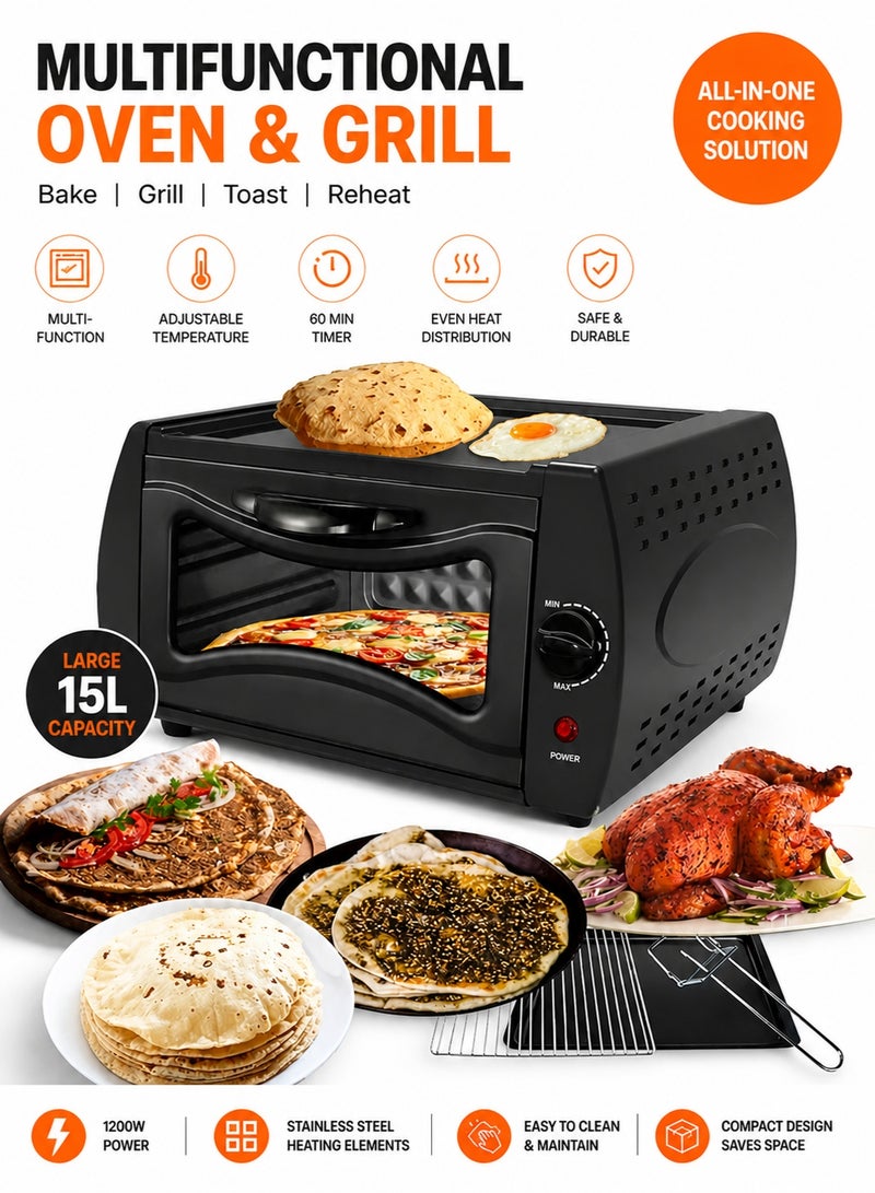 Tando Grill and Roast Electric Oven Make Authentic Indian Breads & Pizza Bake Naan, Roti, Manakish, Lahmacun & Tandoori Chicken. 2100W, 750°F, 15L Countertop Oven - Image 1