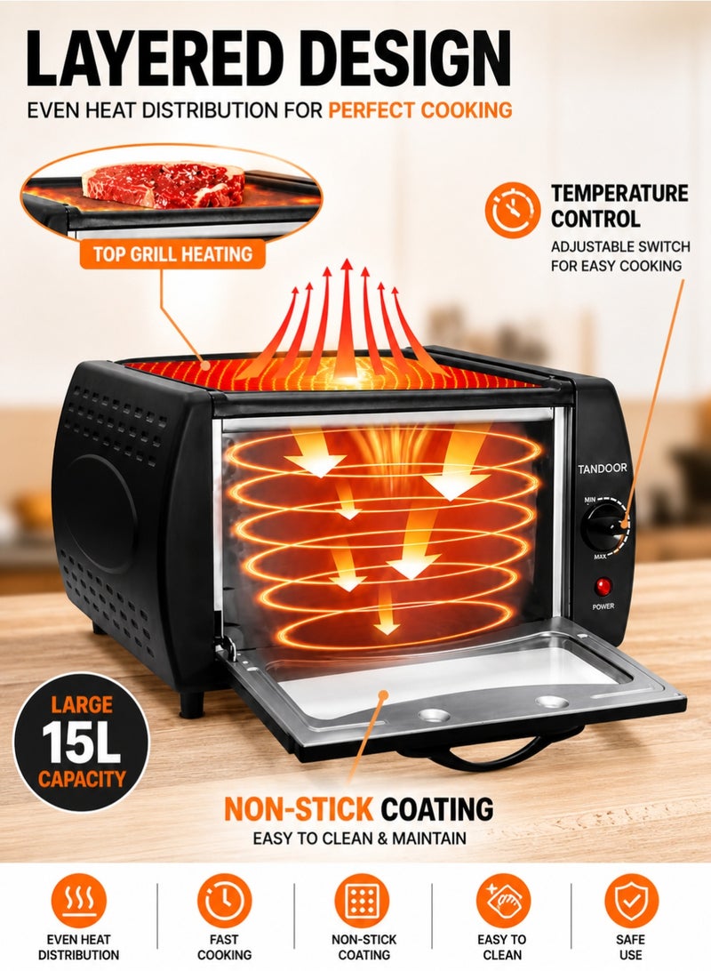 Tando Grill and Roast Electric Oven Make Authentic Indian Breads & Pizza Bake Naan, Roti, Manakish, Lahmacun & Tandoori Chicken. 2100W, 750°F, 15L Countertop Oven - Image 2