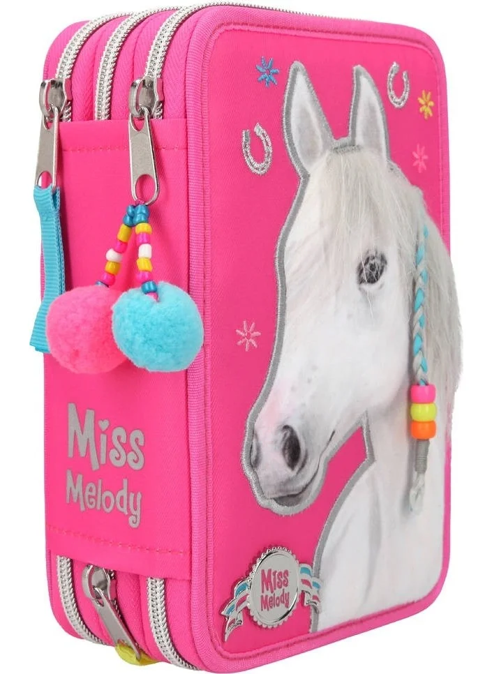 Top Model Miss Melody Triple Pencil Case Pink 3 Layer Full Pencil Box