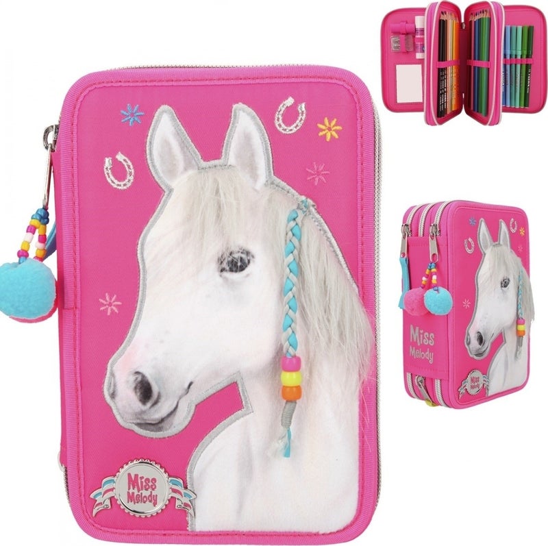 Top Model Miss Melody Triple Pencil Case Pink 3 Layer Full Pencil Box  - Image 1