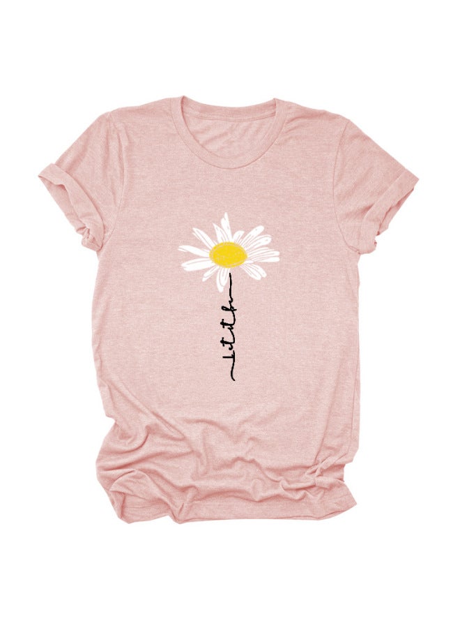 Song Feng Ya Let It Be Daisy Letters Casual Short-sleeved European And American W En's Top Round Neck Loose T-shirt 