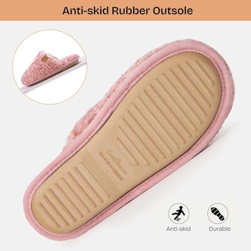 EverFoams Women's Fuzzy Slip-on Slippers Warm Cozy Soft Lightweight Memory Foam Indoor House Shoes Pink, 7-8 US - Image 5