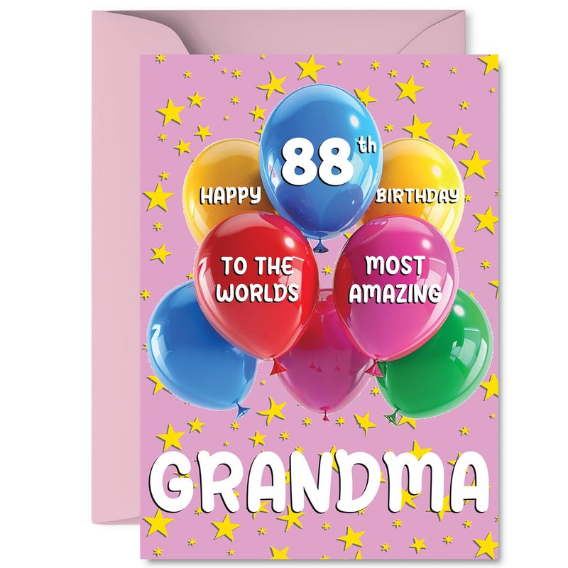 Stuff4 Grandma 88th Birthday Card - Worlds Most Amazing - Happy Birthday Card for 88 Year Old Grandma from Grandson Granddaughter  A5 Balloons and Stars Bday Greeting Cards - Image 1