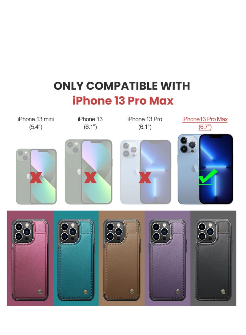 CaseMe Wallet Case for Apple iPhone 13 Pro Max, Premium Handmade Durable PU Leather Slim Shockproof Case with [Double Magnetic Clasp] [Card Holder] [Kickstand] [RFID Blocking] (Green) - Image 2
