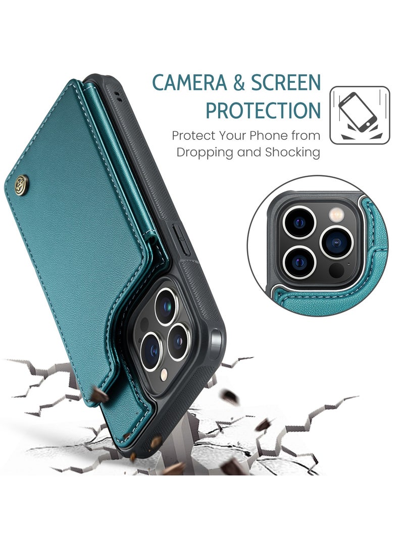 CaseMe Wallet Case for Apple iPhone 13 Pro Max, Premium Handmade Durable PU Leather Slim Shockproof Case with [Double Magnetic Clasp] [Card Holder] [Kickstand] [RFID Blocking] (Green) - Image 5