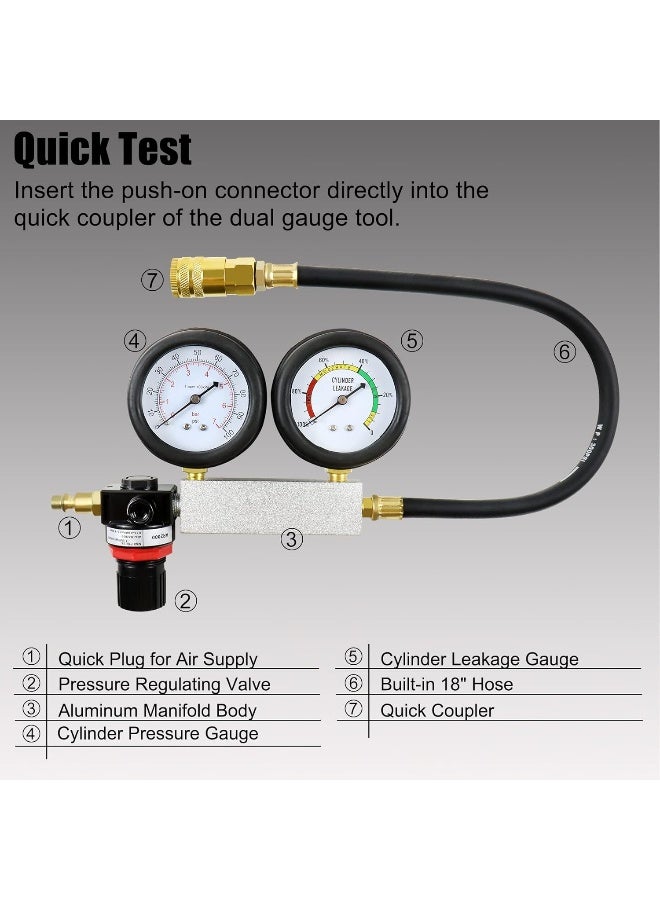 YSTOOL Cylinder Leak Down Tester Automotive Kit Gasoline Engine Compression Dual Gauge Leakdown Detector Tool Set for Pressure Check & Leakage Rate Test with Extension Rod Blue - Image 2