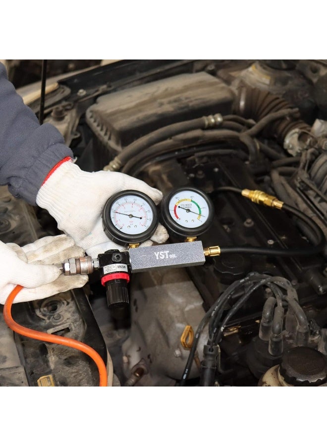 YSTOOL Cylinder Leak Down Tester Automotive Kit Gasoline Engine Compression Dual Gauge Leakdown Detector Tool Set for Pressure Check & Leakage Rate Test with Extension Rod Blue - Image 4